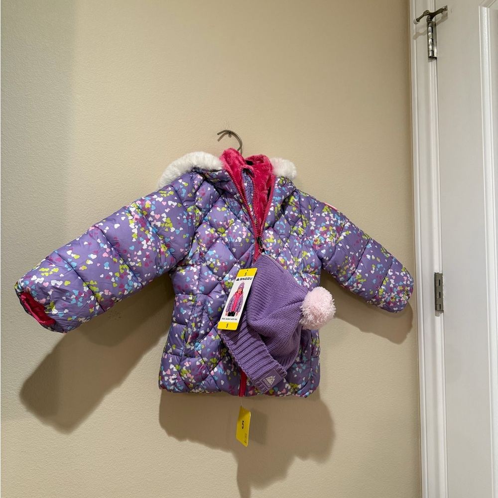 NWT Snozu Purple & Pink Fleece Snow Jacket and Matching Ha